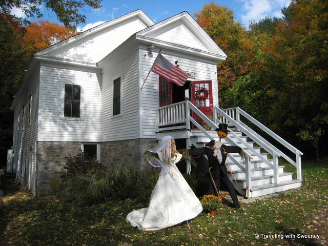 Scarecrow bride and groom at the Hadlyme Public House in Hadlyme, Connecticut