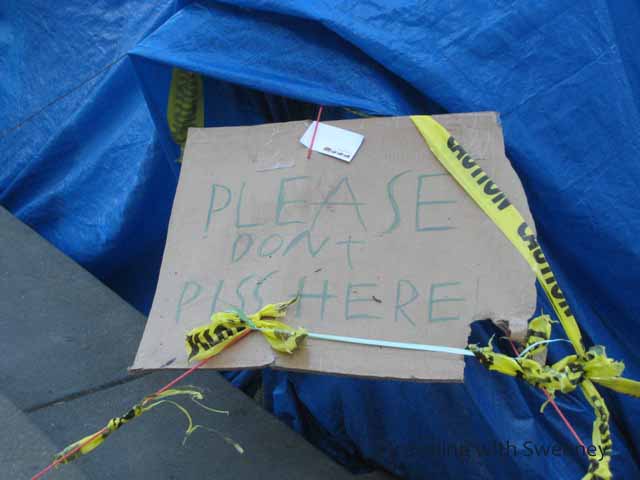 "Don't Piss Here Sign at Occupy SF encampment"
