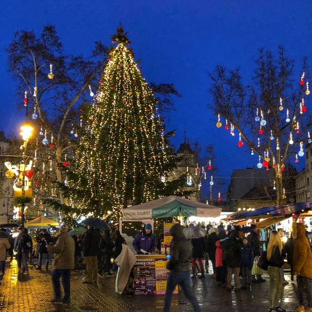 Christmas Market at Vorosmarty Square in Budapest, Hungary 2017
