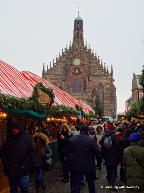 Nuremberg Christmas Market at Hauptmarkt with the Church of Our Lady in Nuremberg, Germany