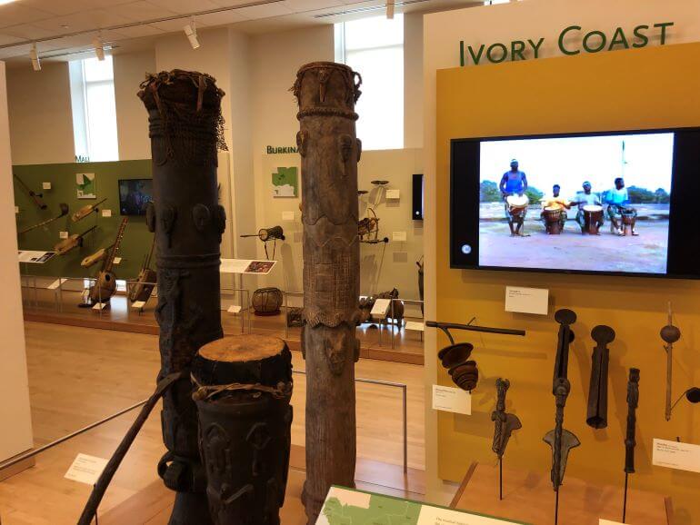 Ivory Coast, Burkina Faso, Mali exhibits in Africa Gallery at MIM (Musical Instrument Museum) in Phoenix, Arizona