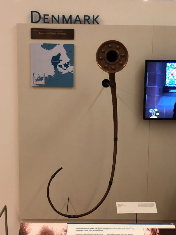 Scandinavian lur, a bronze horn instrument at MIM (Musical Instrument Museum) in Phoenix, Arizona