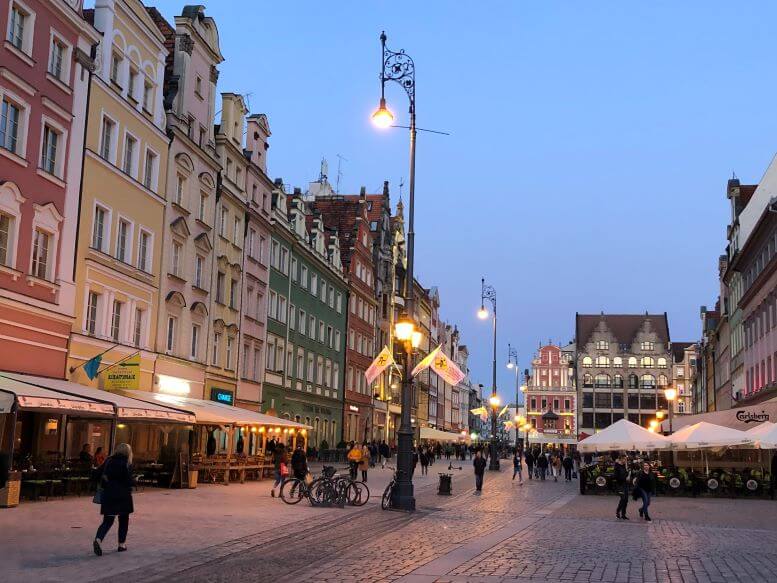Wroclaw Poland's Rynek (Market Square) at night