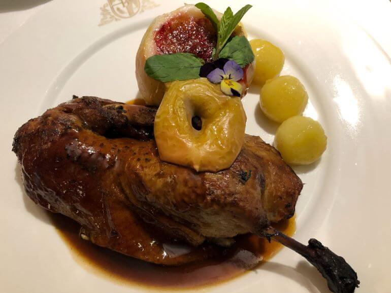 Roast duck dinner at Bachleda Luxury Hotel in Krakow, Poland