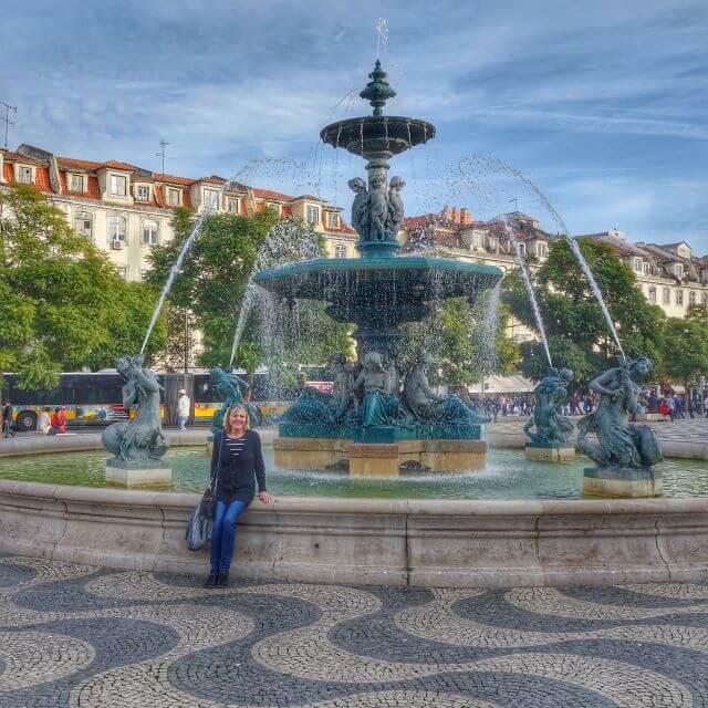 Fountain in Praça Dom Pedro IV (commonly known as Rossio Square) in Lisbon, Portugal