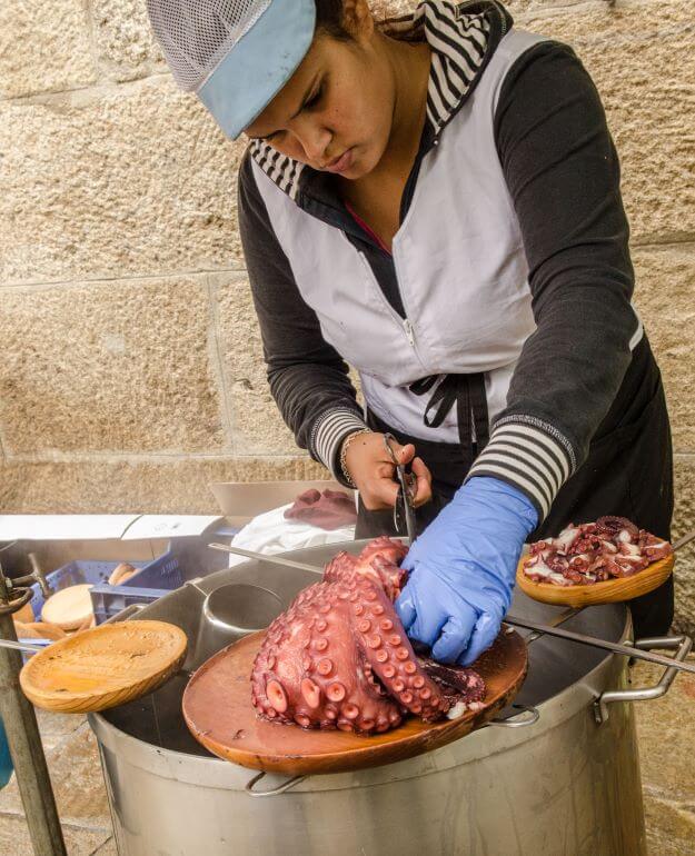 Galician octopus being prepared at the market -- Photo courtesy of Barbara Nelson