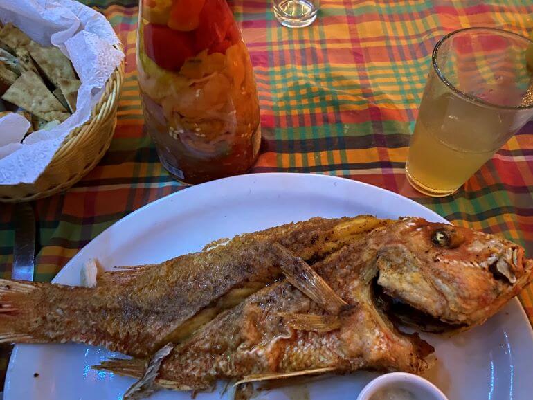 Whole red snapper, a specialty at Papa Zouk, Antigua and Barbuda
