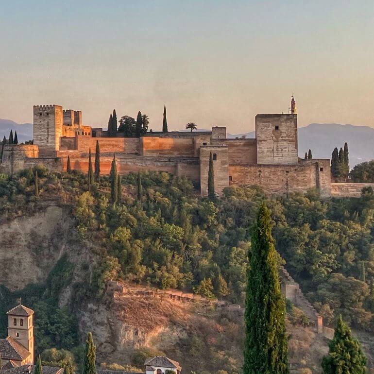 The Alhambra seen from the Albaicin neighborhood of Granada, Spain