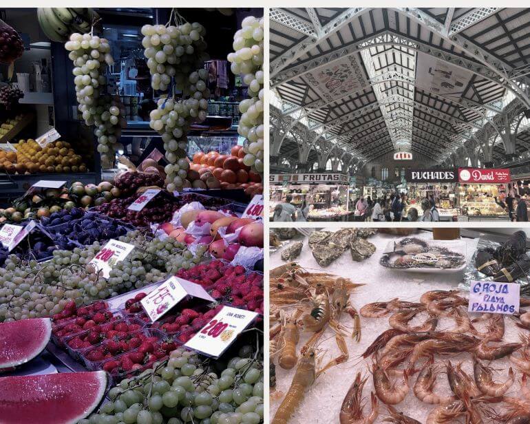 Fresh fruit and seafood at the Mercado Central in Valencia, Spain