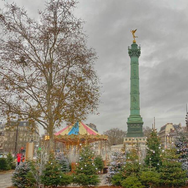 Place de la Bastille, Paris, France at Christmastime