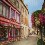 Shops along a picturesque narrow street in Beaune, France
