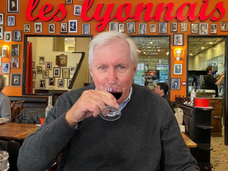 Mr. TWS sipping Beaujolais at Les Lyonnais in Lyon, France