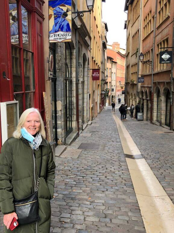 Catherine Sweeney in the old city of Lyon, France December 2021