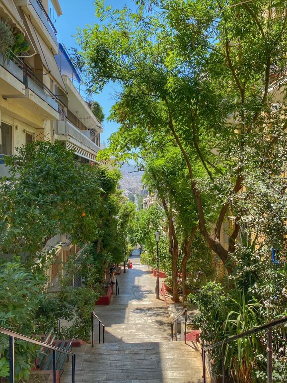 Stairway in Kolonaki district of Athens leading to Lycabettus Hill
