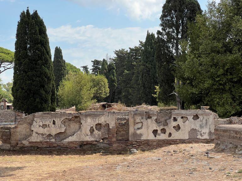 Inscription on city wall of Ostia, Italy's ancient Roman ruins