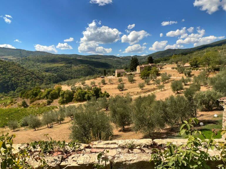 Hills of Tuscany viewed from Castello del Trebbio on a Viking shore excurstion