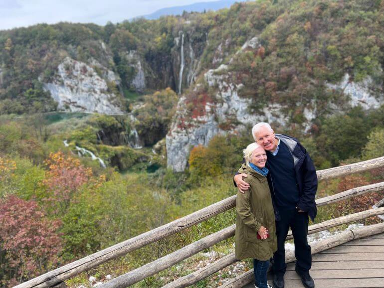 Catherine and husband at Plitvice Lakes National Park in Croatia