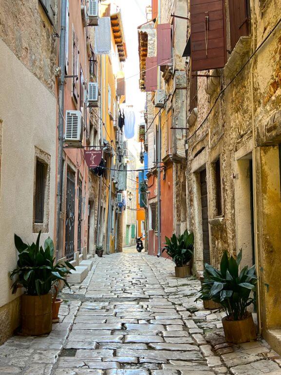 Quiet narrow residential street in Rovinj, Croatia