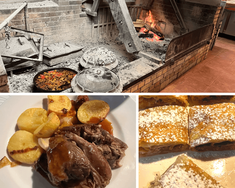 "Under the Bell" meal of lamb and potatoes, and strudel for dessert at Licka Kuca at Plitvice Lakes , Croatia