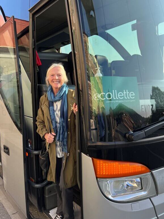 Catherine Sweeney boarding coach on Collette Explorations small group tour in Croatia