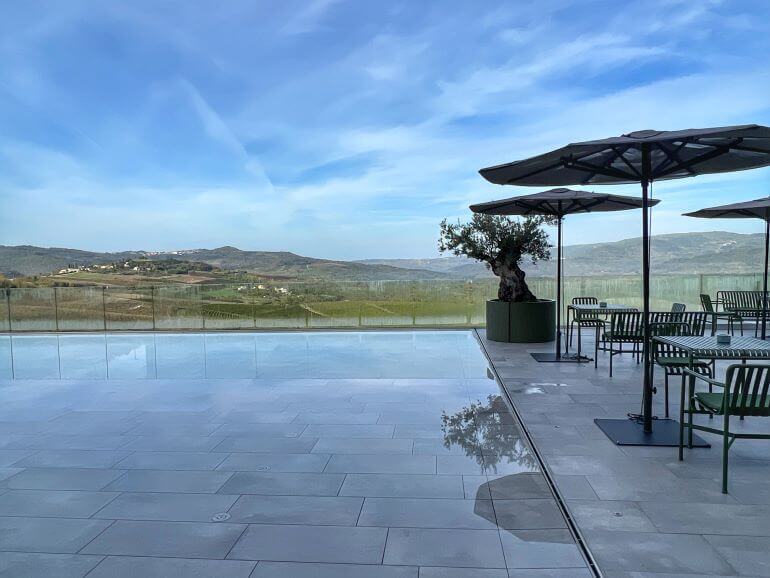Terrace of Roxanich Hotel in Motovun, Croatia with views of the Istrian countryside
