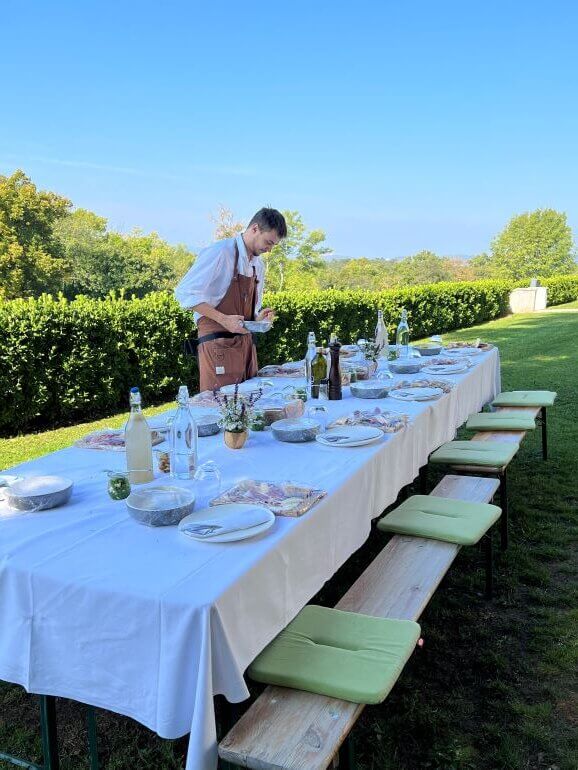 Table set for lunch outside at Lipica Stud Farm, Slovenia for our Collette tour group