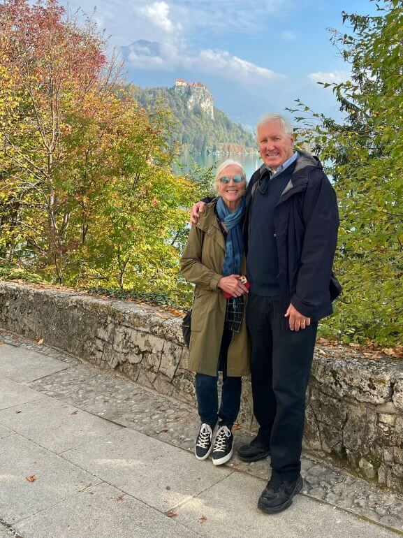 Catherine Sweeney and Mr. TWS on Bled Island in Slovenia