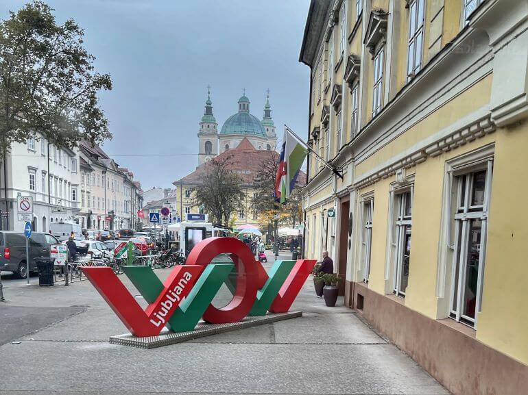 WOW Ljubljana installation in front of the Slovenian Tourist Information Centre in Ljubljana, Slovenia