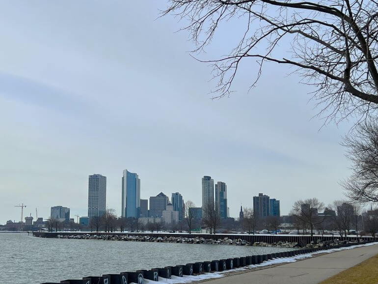 City view from the lakefront walk at Veterans Park in Milwaukee, Wisconsin