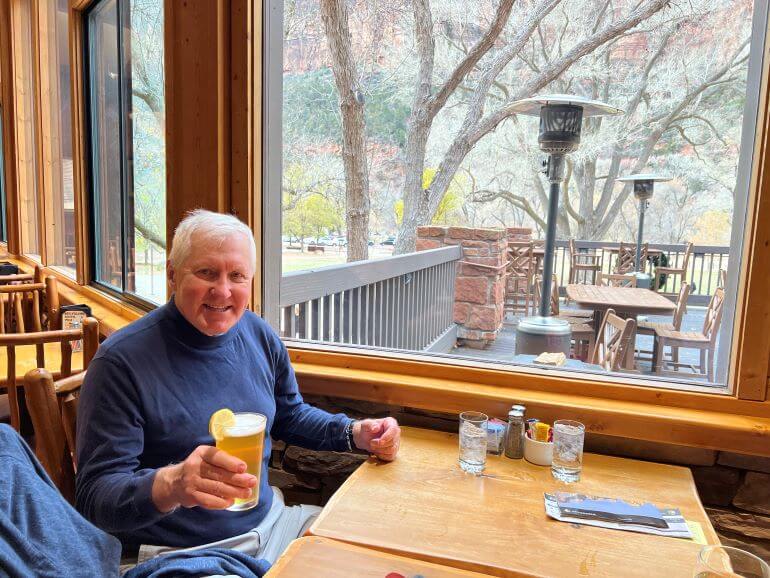 Mr TWS enjoying a brew at the Red Rock Grill of Zion Lodge at Zion National Park. Utah