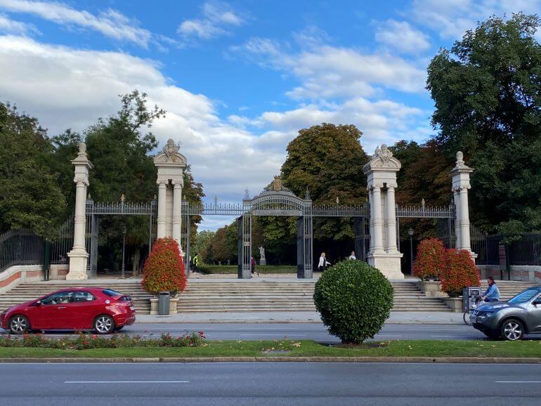 Entrance to Retiro Park on Calle de Alfonso XII in Madrid, Spain
