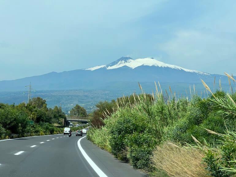 On the road to Mt. Etna wine country from Taormina, Sicily, Italy