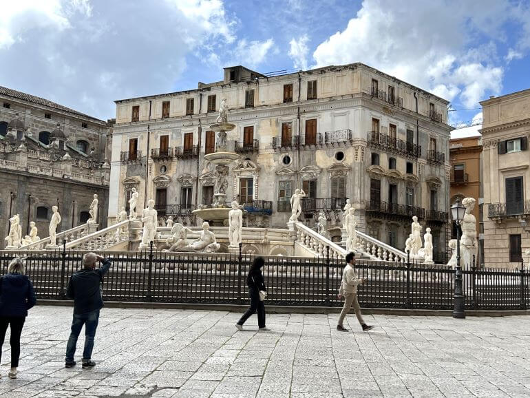 Sculptures of Fontana Pretoria at Piazza Pretoria, Palermo, Sicily, Italy