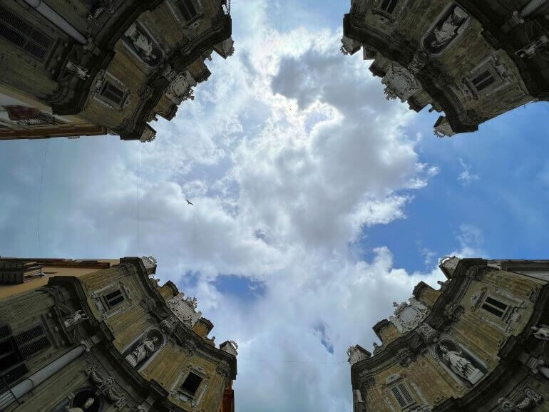 Four buildings of Quattro Canti, Four Corners, in Palermo, Sicily, Italy