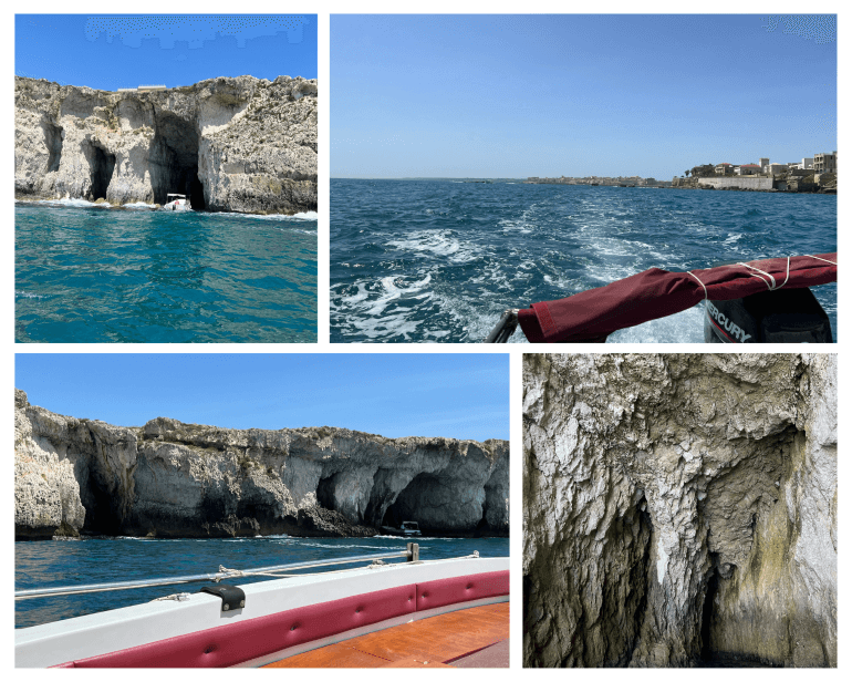 Boat ride around Ortigia Island and sea caves of Siracusa, Sicily, Italy