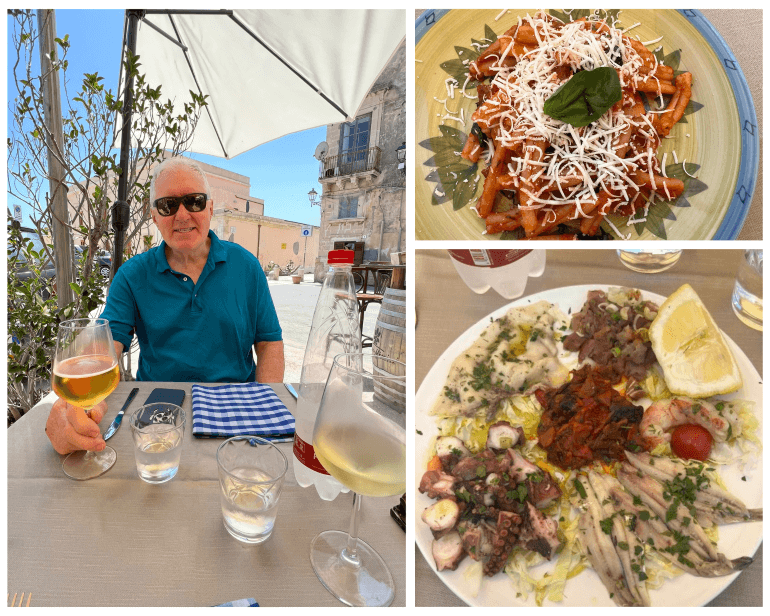 Mr. Traveling with Sweeny at Osteria Sveva on Ortigia Island in Siracusa, Sicily, Italy