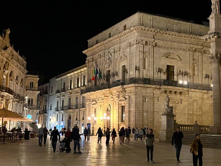 Piazza Duomo in Siracusa, Sicily, Italy at night