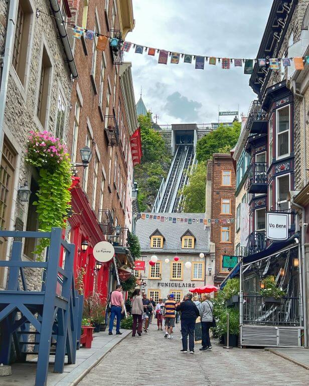 Lower part of Quebec City with a funicular that goes to the top of the old city