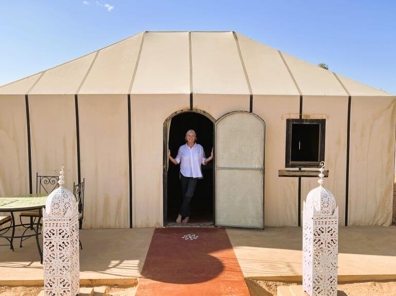 Catherine Sweeney at camp in the Sahara Desert, Moroco