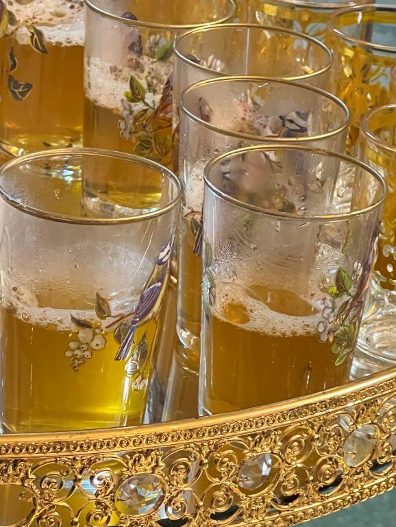 Mint tea in special glasses served as a hospitality offering in a Moroccan home