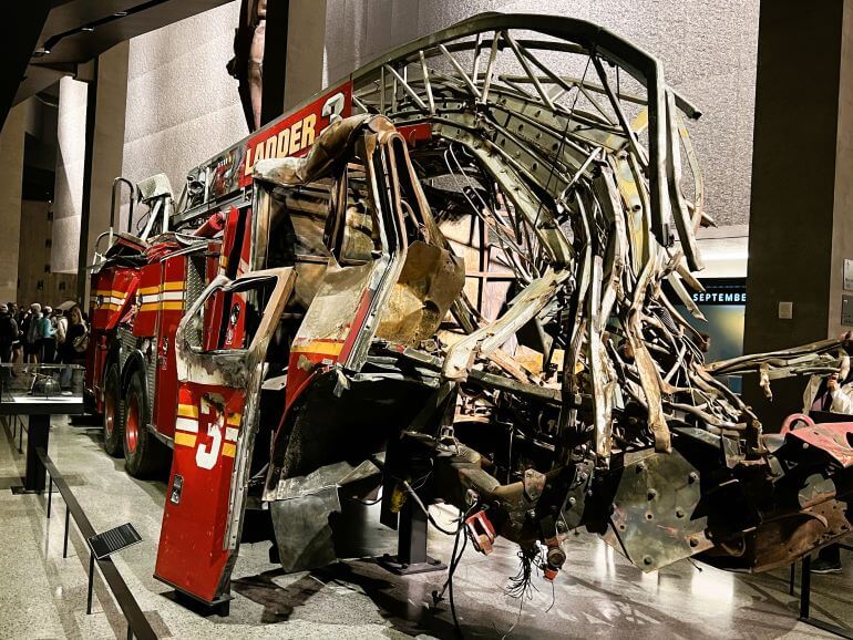 Fire truck destroyed on 9/11 at the 9/11 Memorial and Museum in New York City