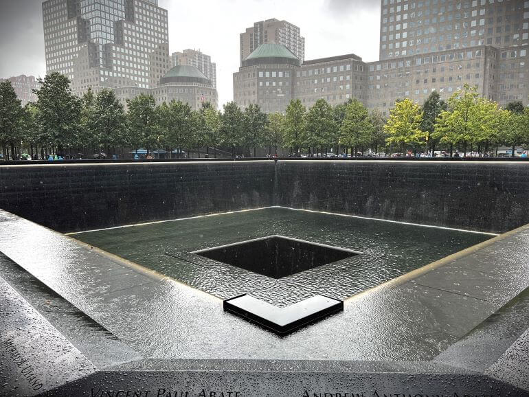 Pools at 9/11 Memorial and Museum set on the sites of the World Trade Center twin towers, New York City