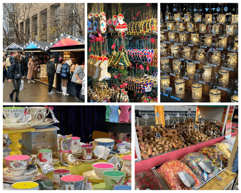 Crafts and food at "Christmas by the River" market, London, England