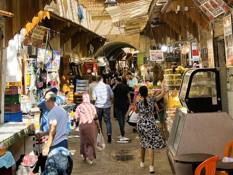 Vendors stalls inside the Fes medina, Morocco
