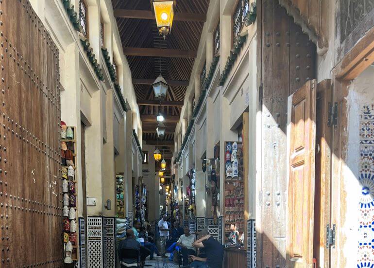 One of the many souks in the maze of passageways of the Fes medina, Morocco