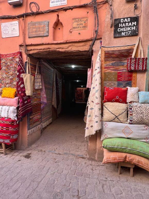 Textiles shop in the Marrakech medina, Morrocco