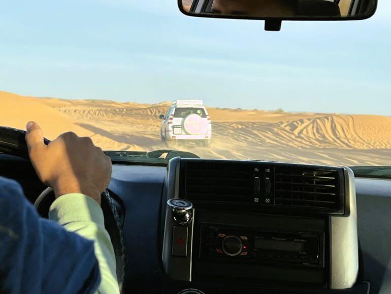 Riding in a 4x4 on the Sahara Desert in Morocco