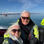 Traveling with Sweeney on a zodiac boat for whale watching in Iceland