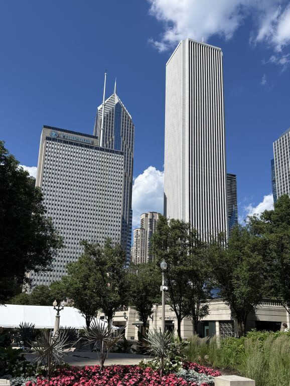 Chicago landmark buildings -- Prudential and Aon Center (originally the Standard Oil Building
