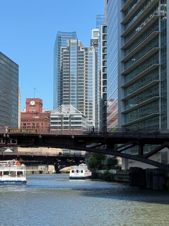 On the Chicago River about to go under the Jackson Boulevard Bridge, Chicago, Illinois